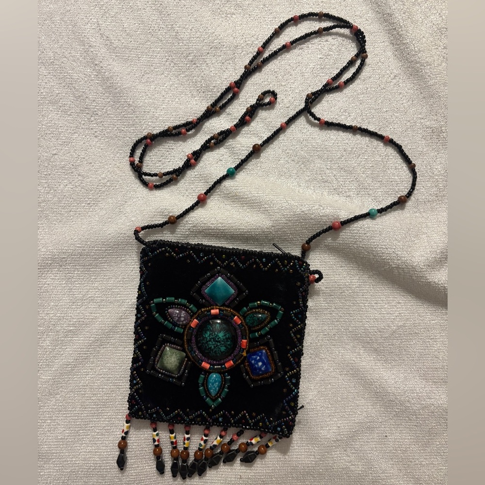 Beaded Black and Multicolor Crossbody Mini Bag